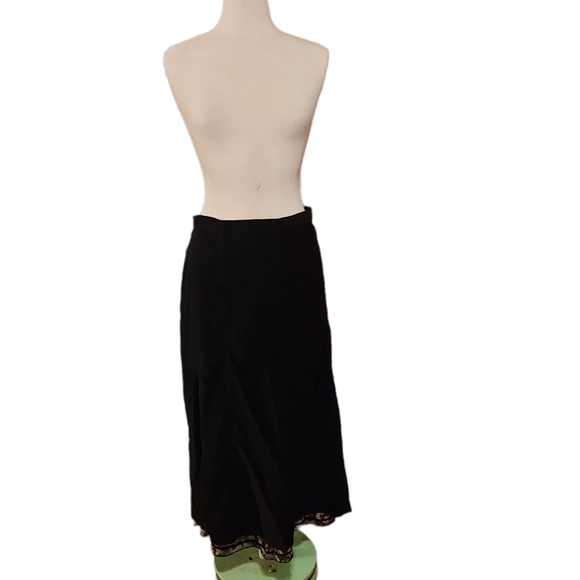 CJ Banks Skirt 22W Maxi Black Corduroy Floral Lace Hem Flowy Casual Boho… - Picture 1 of 3
